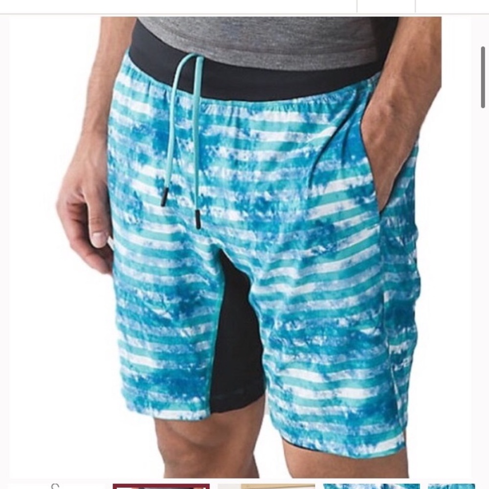 Lululemon| Mens THE SHORT Tidal Stripe Arctic Teal| Lined Swim Shorts| Medium